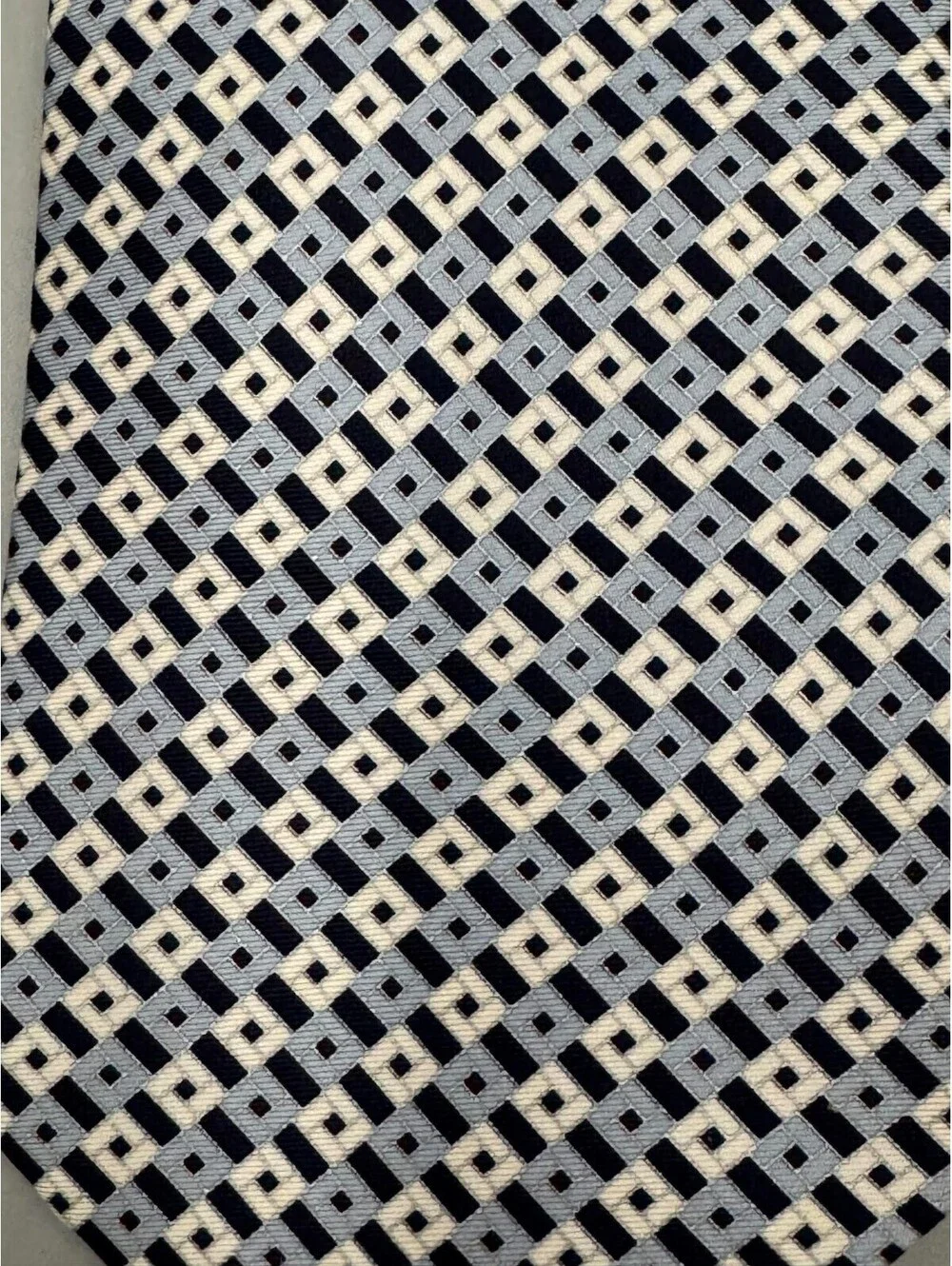 Men’s Stefano Ricci Silk Designer Tie, Geometric Pattern Navy Blue, 60